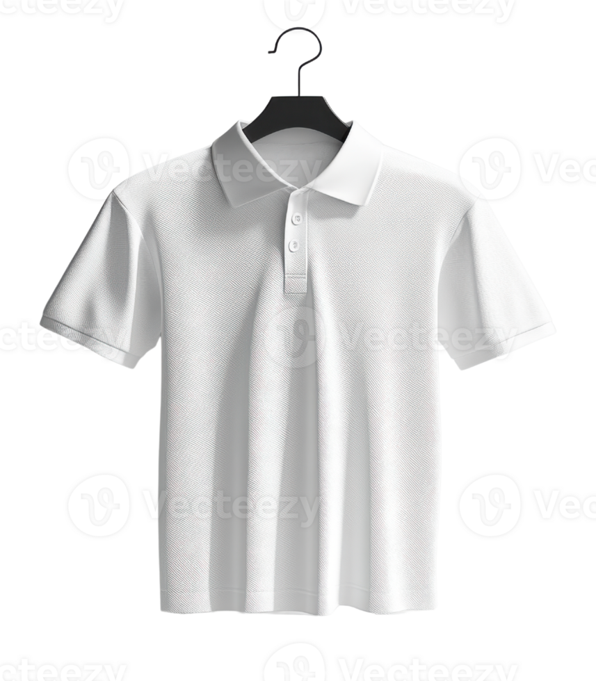 plain white polo shirt hanging on black hanger, showcasing its simple design and texture. Ideal for casual or formal wear png