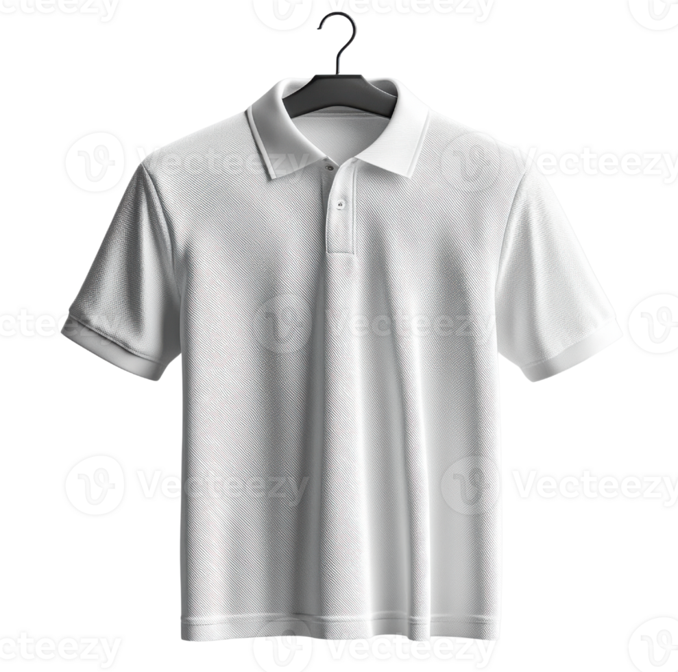 plain white polo shirt hanging on hanger, showcasing its simple design and fabric texture png