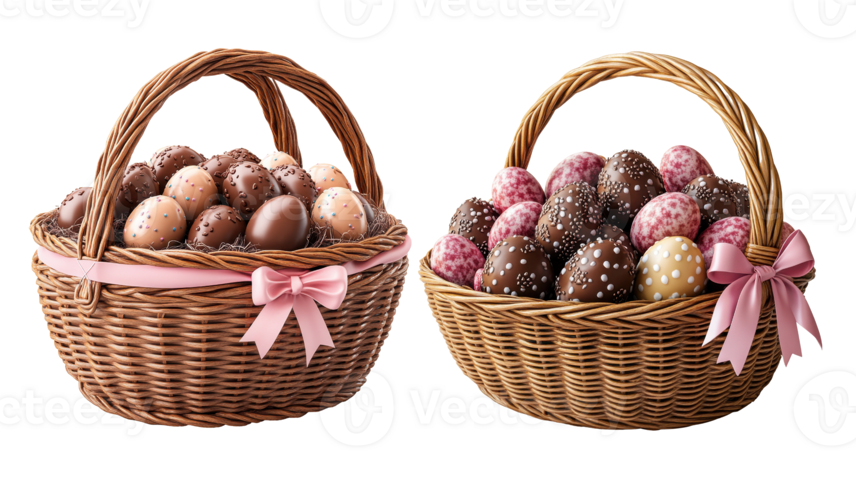 Delightful chocolate baskets filled with colorful eggs and treats, perfect for celebrations png