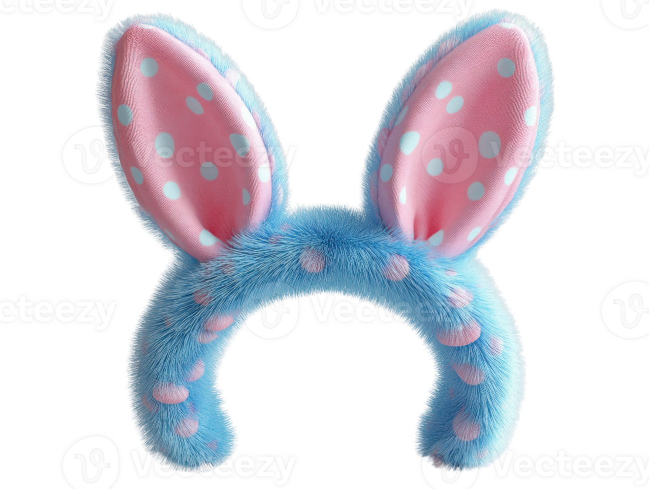 Fluffy blue bunny ears with pink polka dots, perfect for festive occasions png