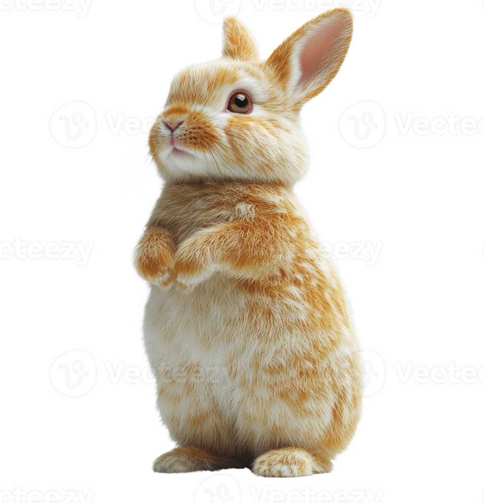 Fluffy orange rabbit standing upright with curious expression png