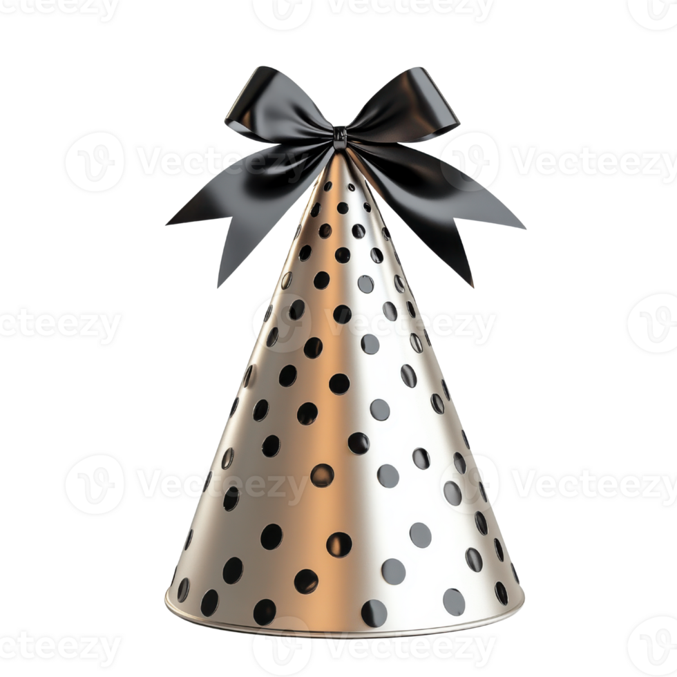 Shiny party hat with black bow and polka dots, perfect for celebrations png