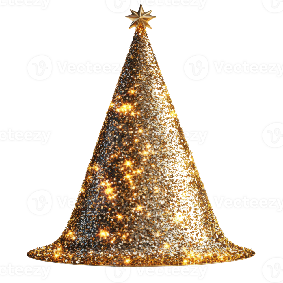 sparkling golden Christmas tree with star on top, radiating festive joy and warmth. Perfect for holiday celebrations png