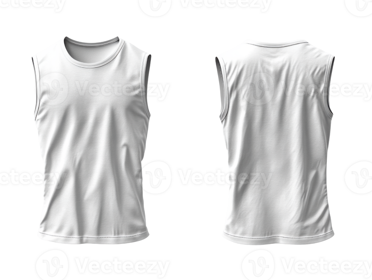 plain white sleeveless shirt displayed from front and back views, perfect for casual wear or sports png