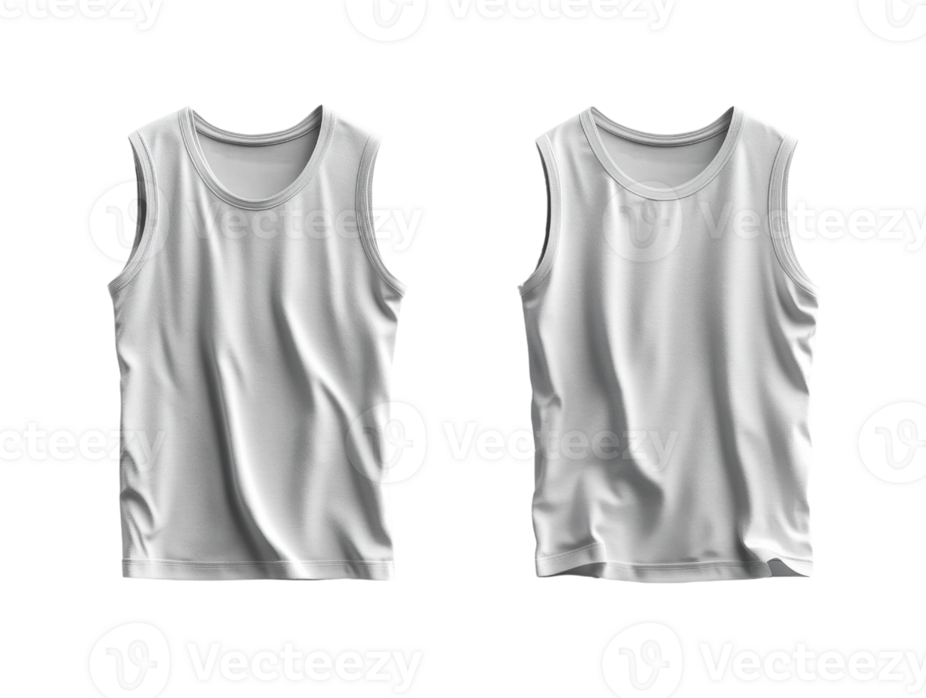 Lightweight white tank tops displayed from different angles, perfect for casual wear or workouts png