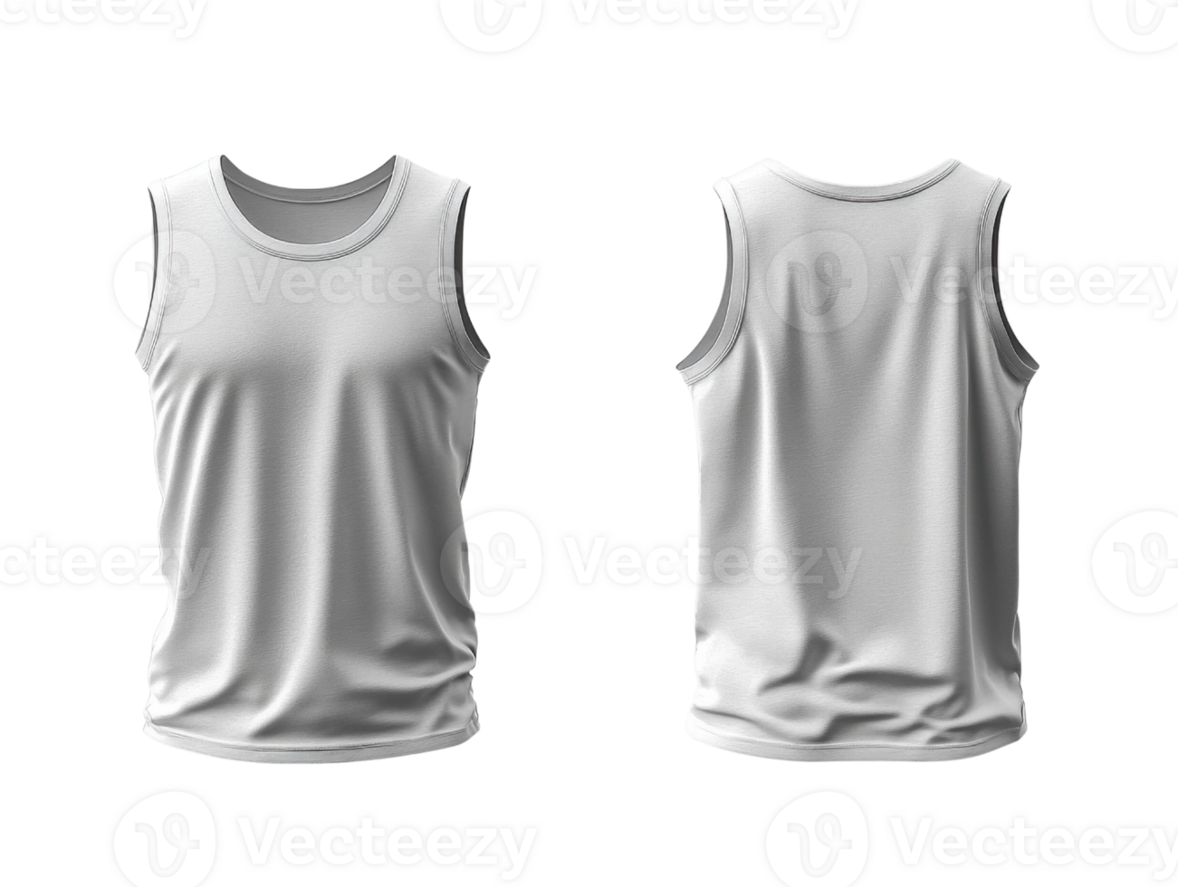 Blank plain white tank top displayed from front and back, showcasing its simple design and fabric texture png