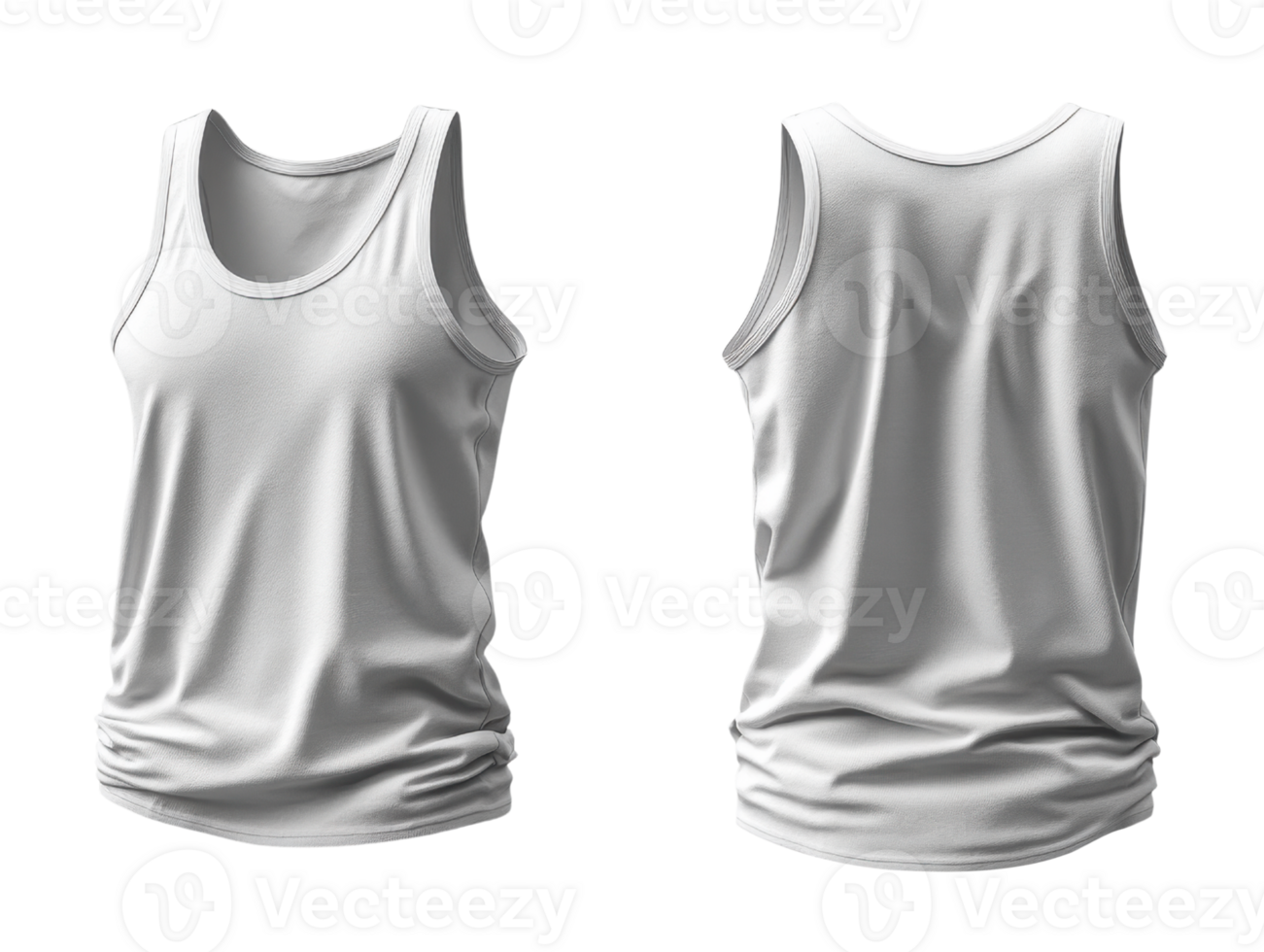White tank top, front and back view, showcasing soft fabric and casual style. Perfect for summer wear or layering png
