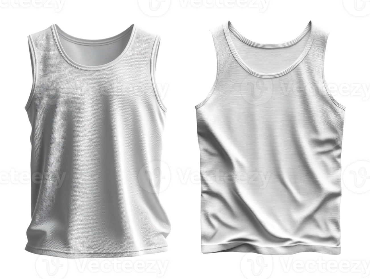 White tank tops displayed side by side, showcasing different styles and textures. Perfect for casual wear or layering png