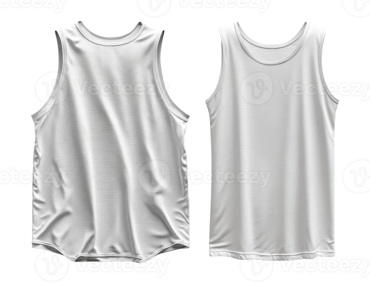 Set of plain white tank top displayed from front and back, showcasing its simple design and fabric texture png
