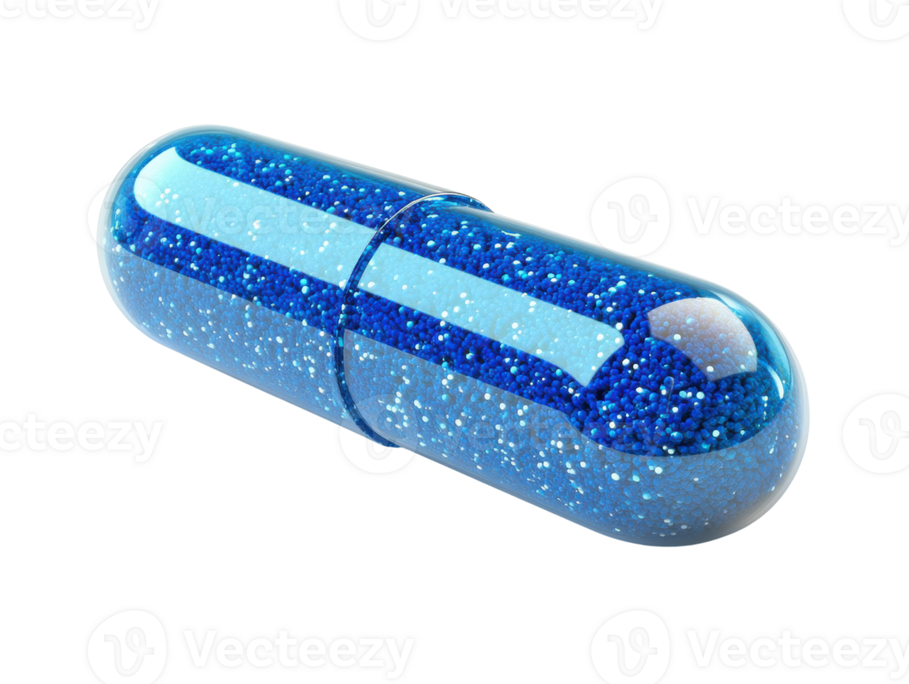 blue capsule filled with sparkling beads, representing health and wellness png