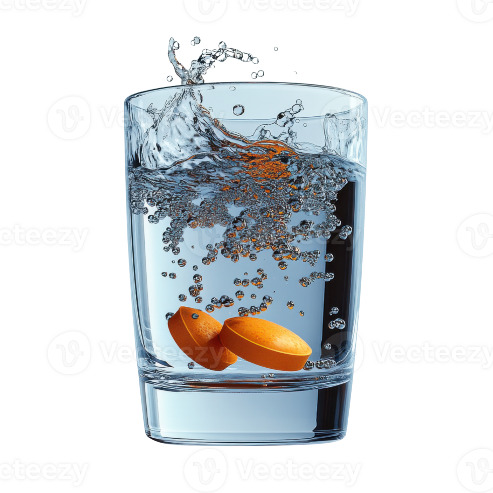 glass of water with effervescent tablets dissolving, creating bubbles png