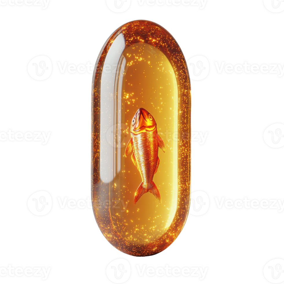 vibrant fish capsule with shimmering golden liquid, symbolizing health and vitality png
