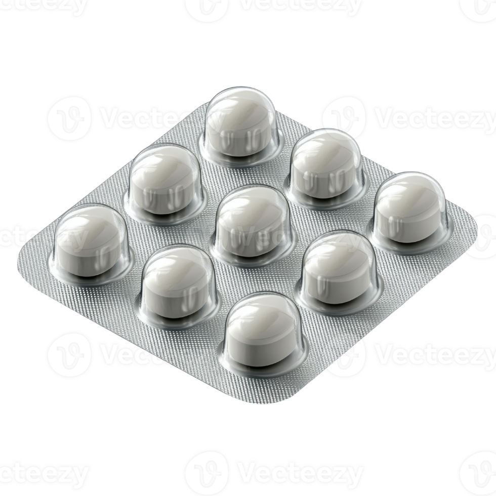 Medical capsule blister pack with ten capsules, isolated on transparency background png