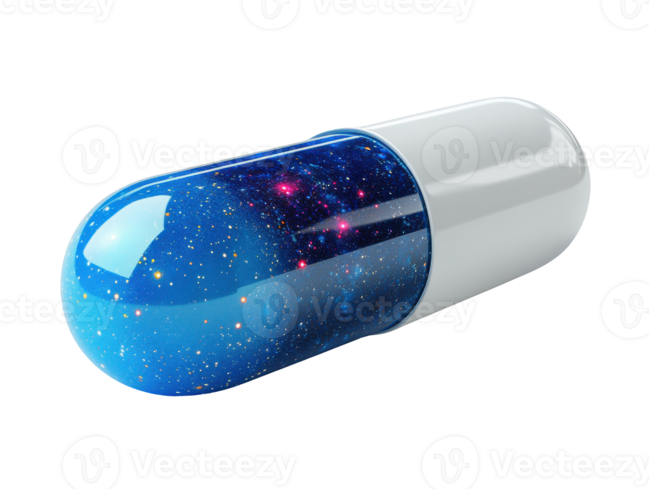 blue capsule filled with starry galaxy, symbolizing cosmic health and wellness png