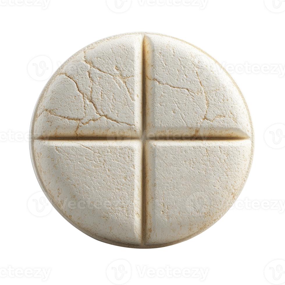 textured round stone with cross pattern, resembling natural stone or mineral. Its surface shows cracks and imperfections, adding to its organic png