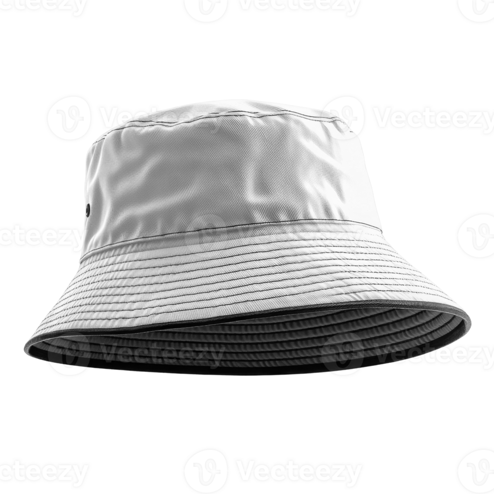 White bucket hat with wide brim and textured fabric png