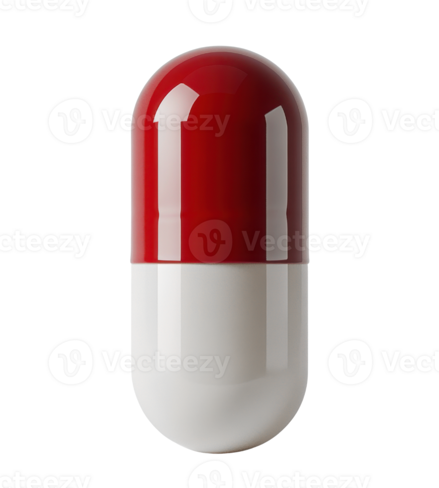 Red and white capsule, representing medication or supplements, isolated on transparency background png