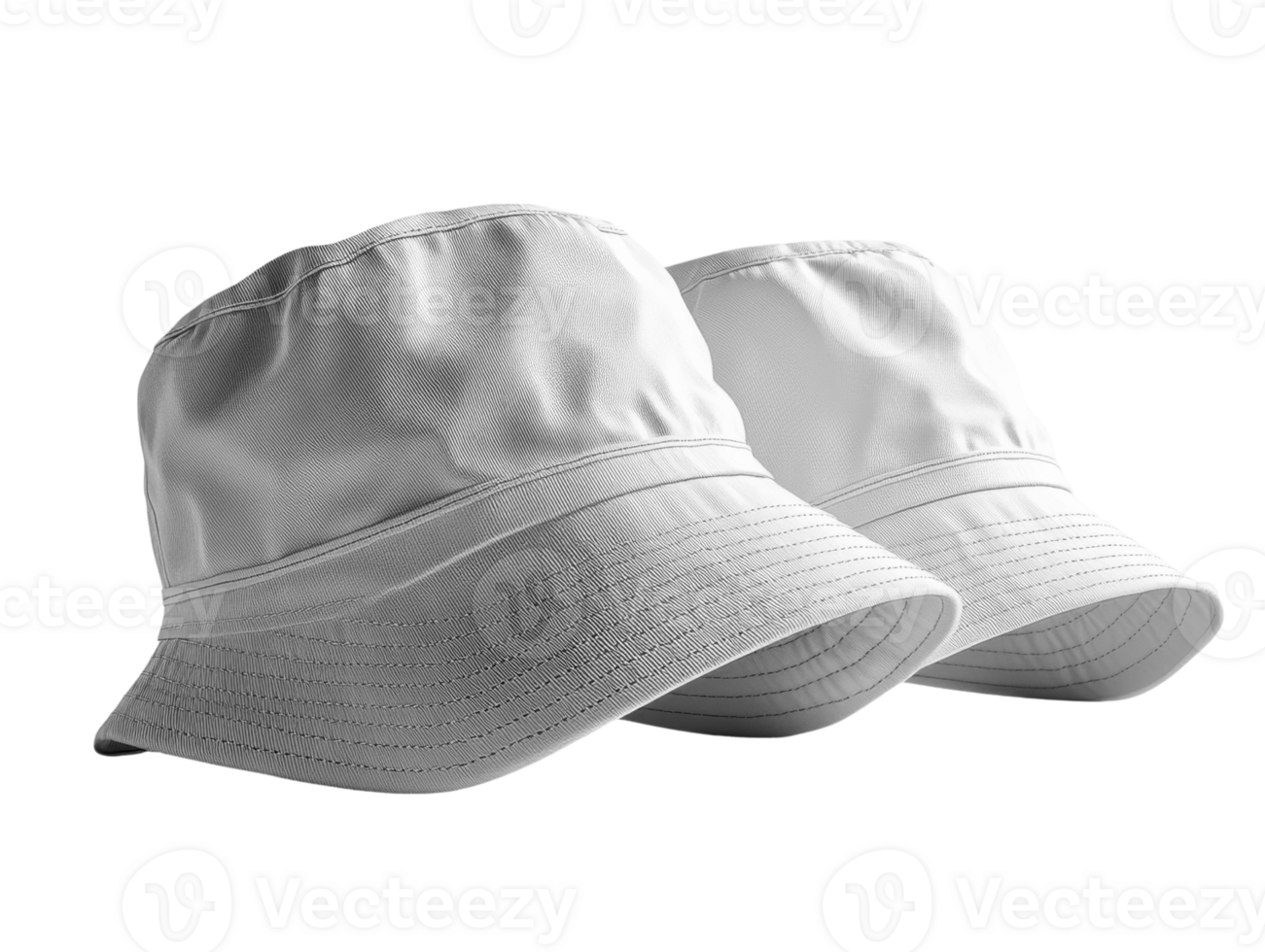 White bucket hats displayed side by side, showcasing simple and stylish design. Perfect for casual outings or sunny days png