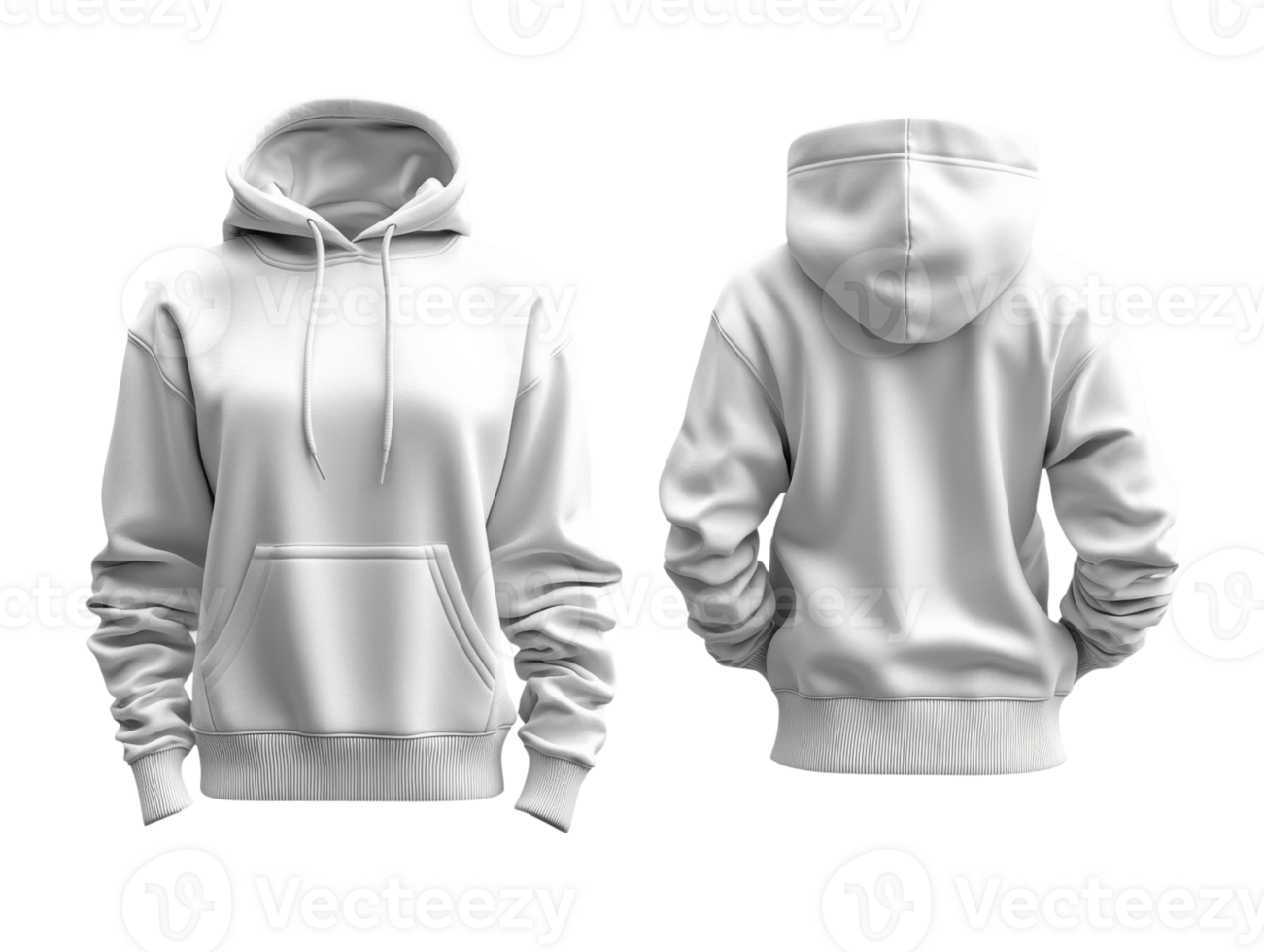 White hoodie set, front and back view, casual wear, comfortable style, unisex design, soft fabric, fashion apparel png