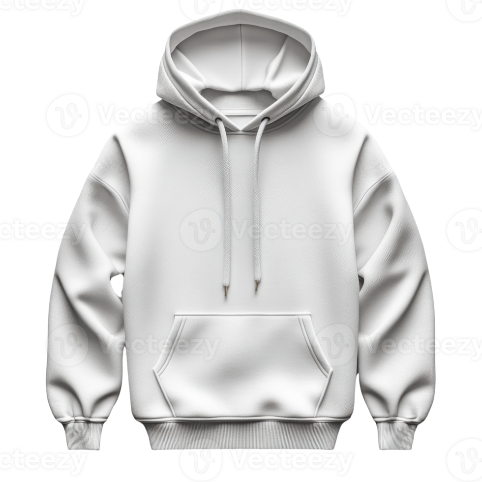 A White hoodie with front pocket and drawstrings, perfect for casual wear png