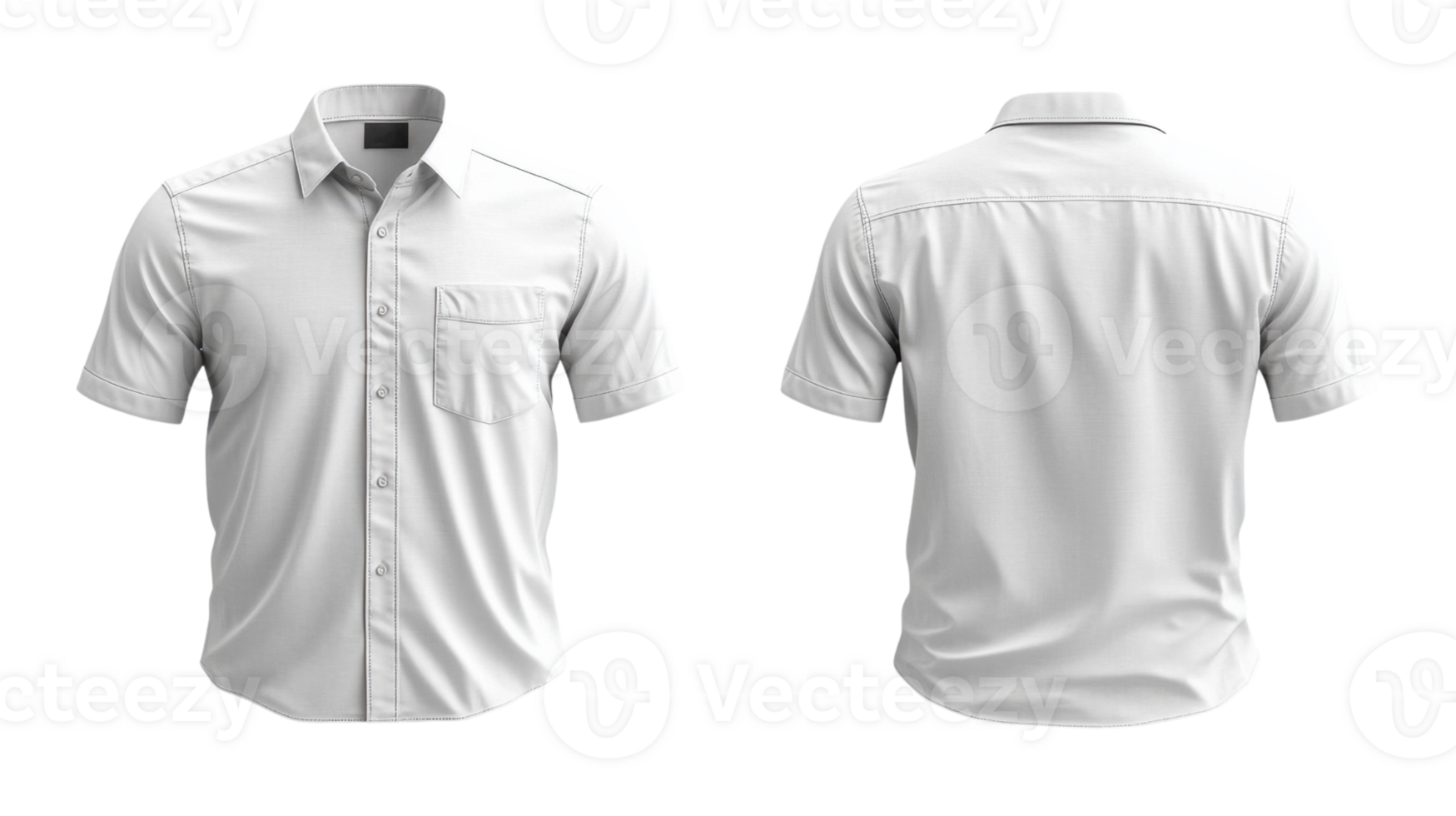 White short sleeve shirt, front and back view, casual style, clean design png