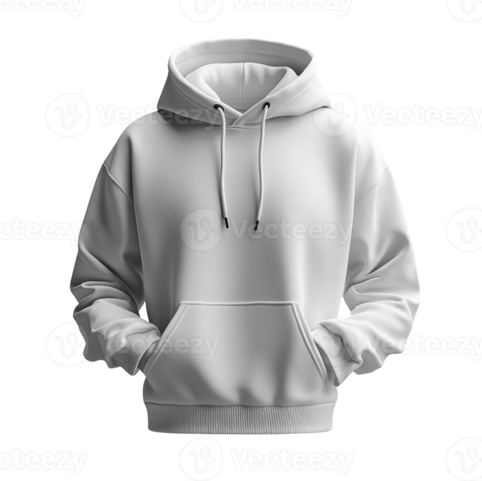 plain white hoodie with front pocket and drawstring hood, perfect for casual wear png