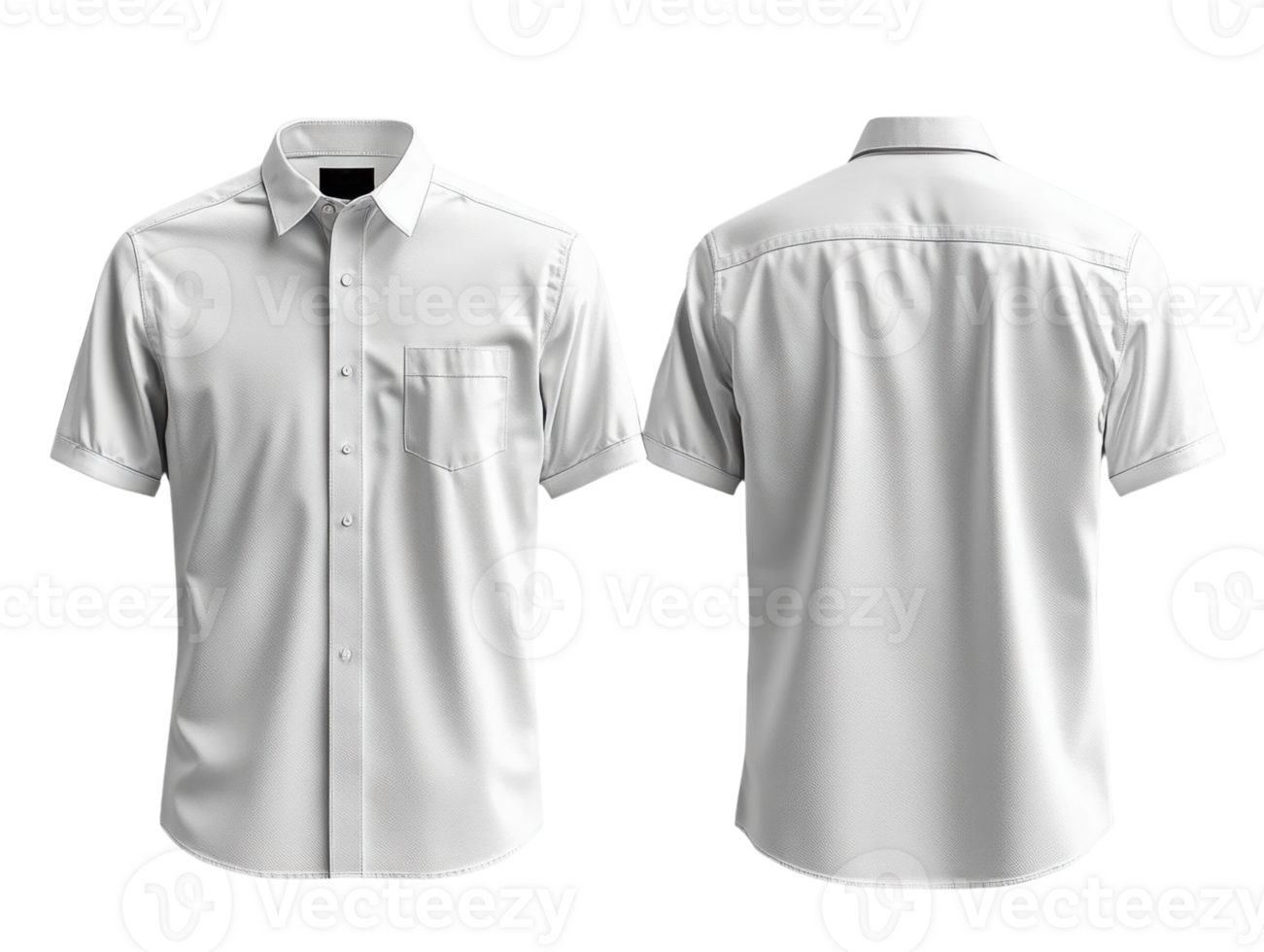 White short sleeve shirt with pocket, front and back view, clean design png
