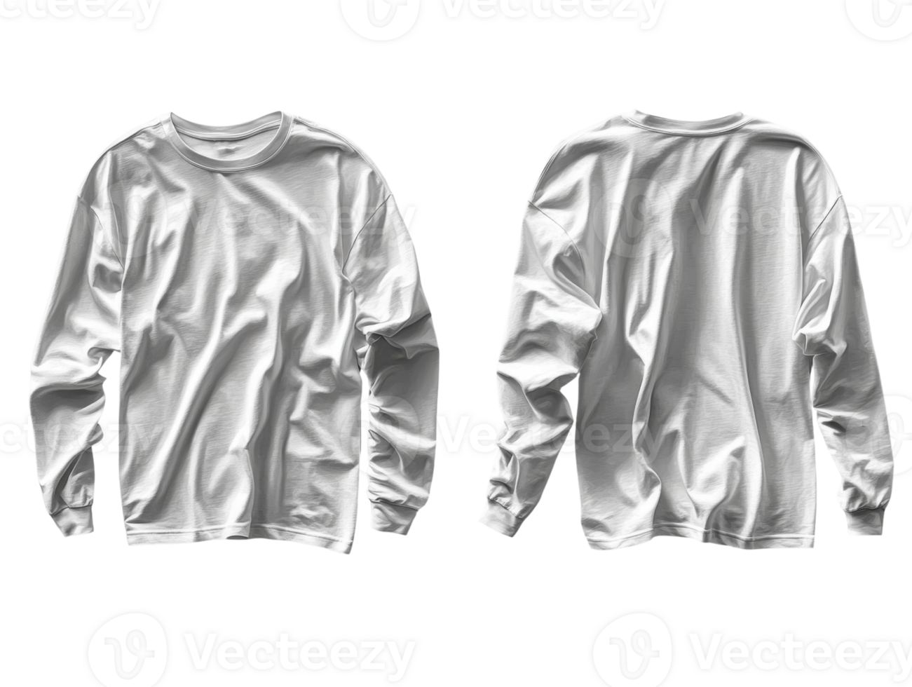 White long sleeve t shirt mockup, front and back view, casual style png