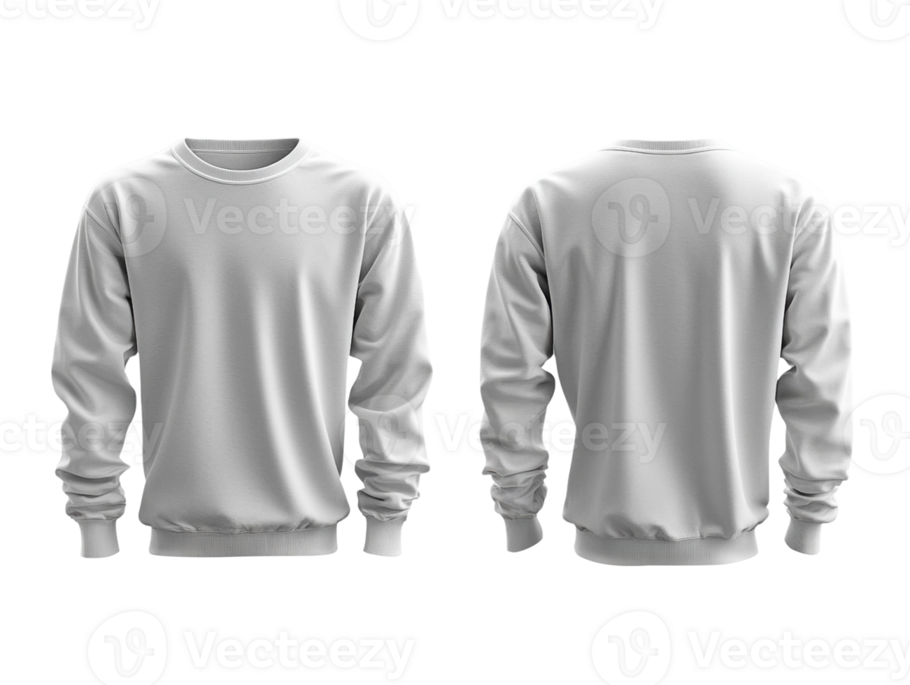 Light gray sweatshirt, front and back view, casual wear, comfortable style, unisex design, soft fabric png
