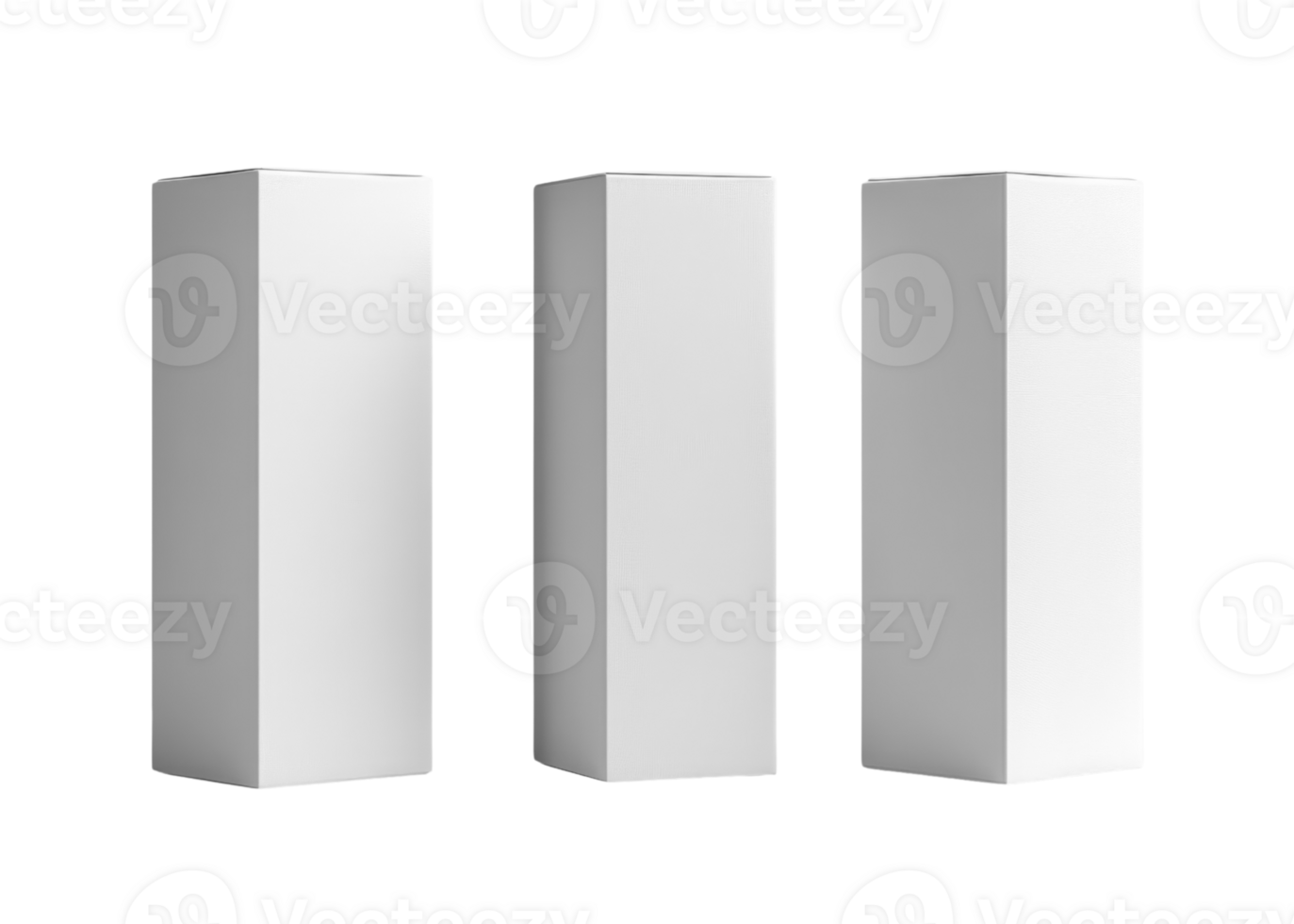 Minimalist white display stands arranged in row, perfect for showcasing products or art png