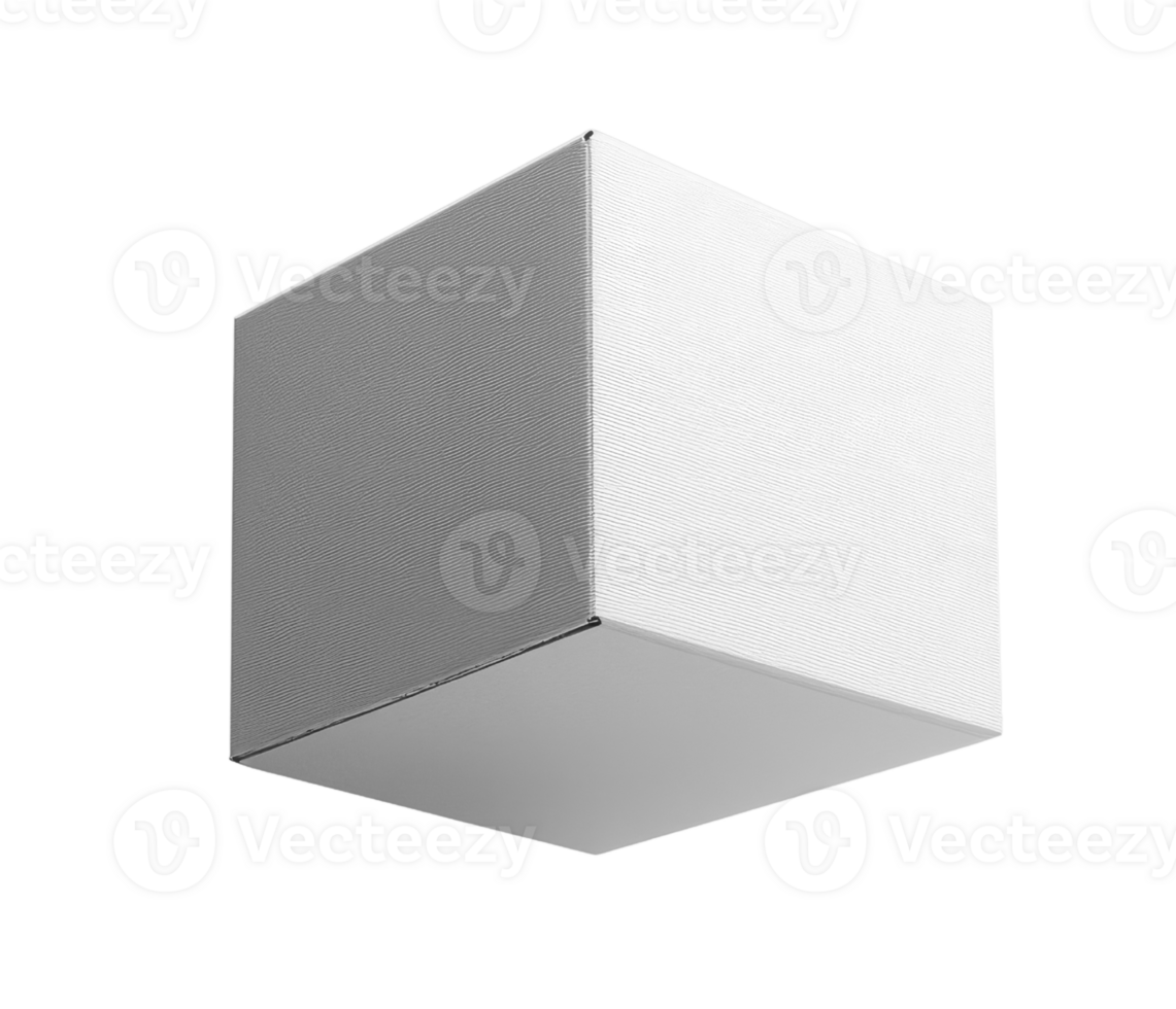 Minimalist white cube with textured surface, floating in space png
