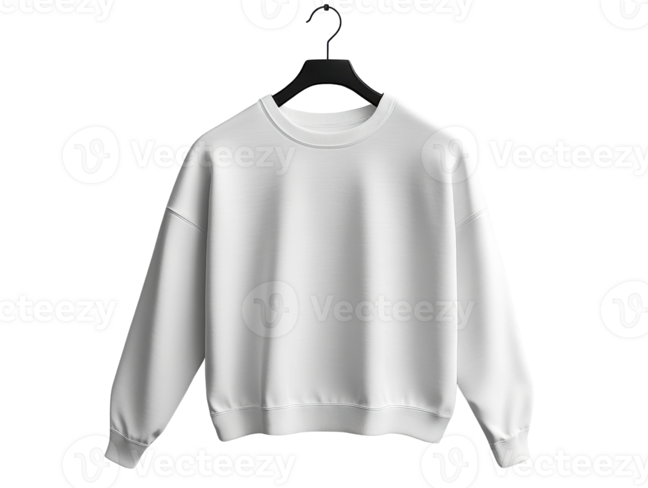 plain white sweatshirt hanging on black hanger, showcasing simple and clean design png