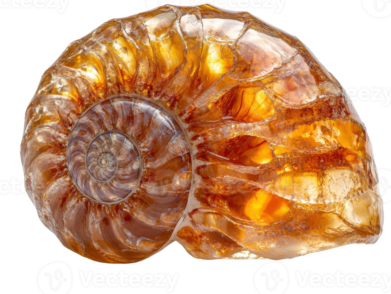 beautiful amber ammonite fossil showcasing intricate spiral patterns and warm hues png