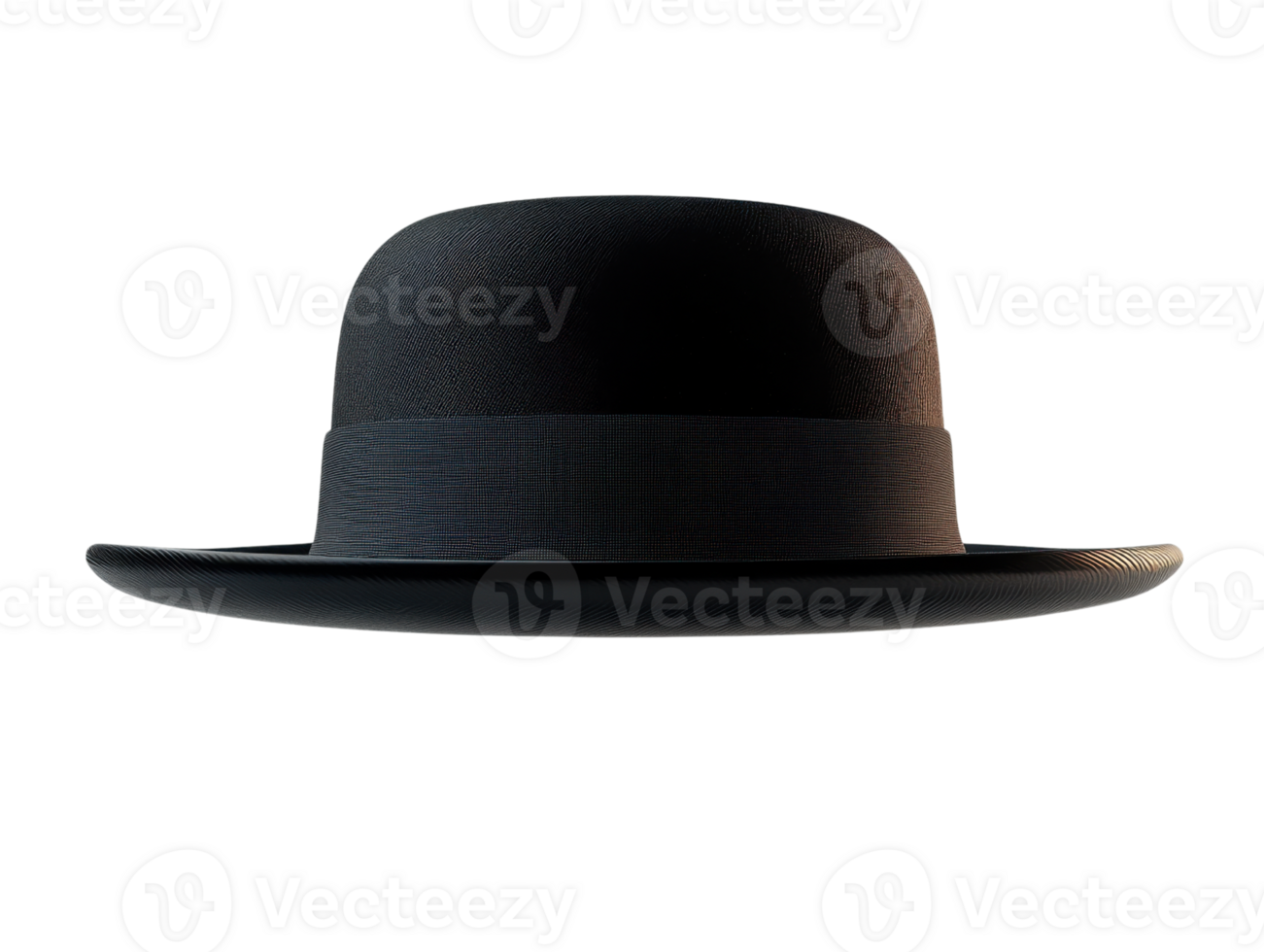 Classic black bowler hat with smooth texture and rounded crown png