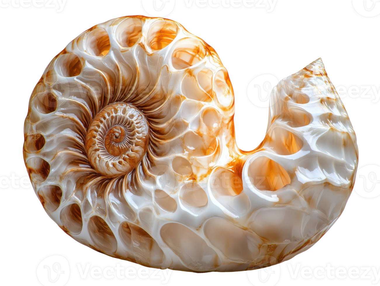 beautifully detailed nautilus shell with intricate patterns and smooth surface, showcasing natural colors and textures png