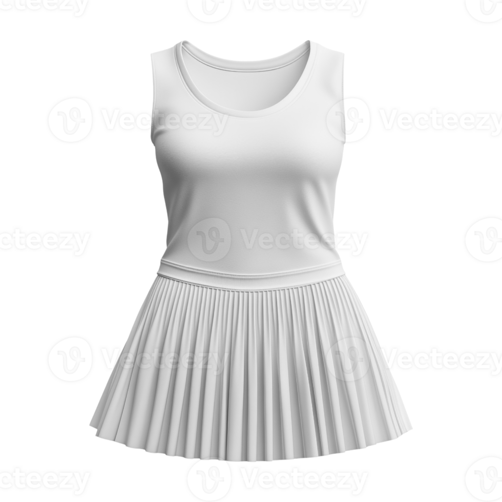 white sleeveless dress with pleated skirt, perfect for summer wear png