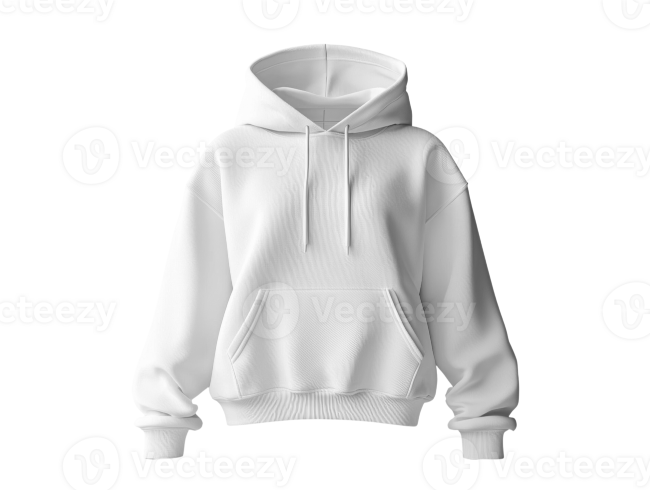 white hoodie with front pocket and drawstring hood, perfect for casual wear. png