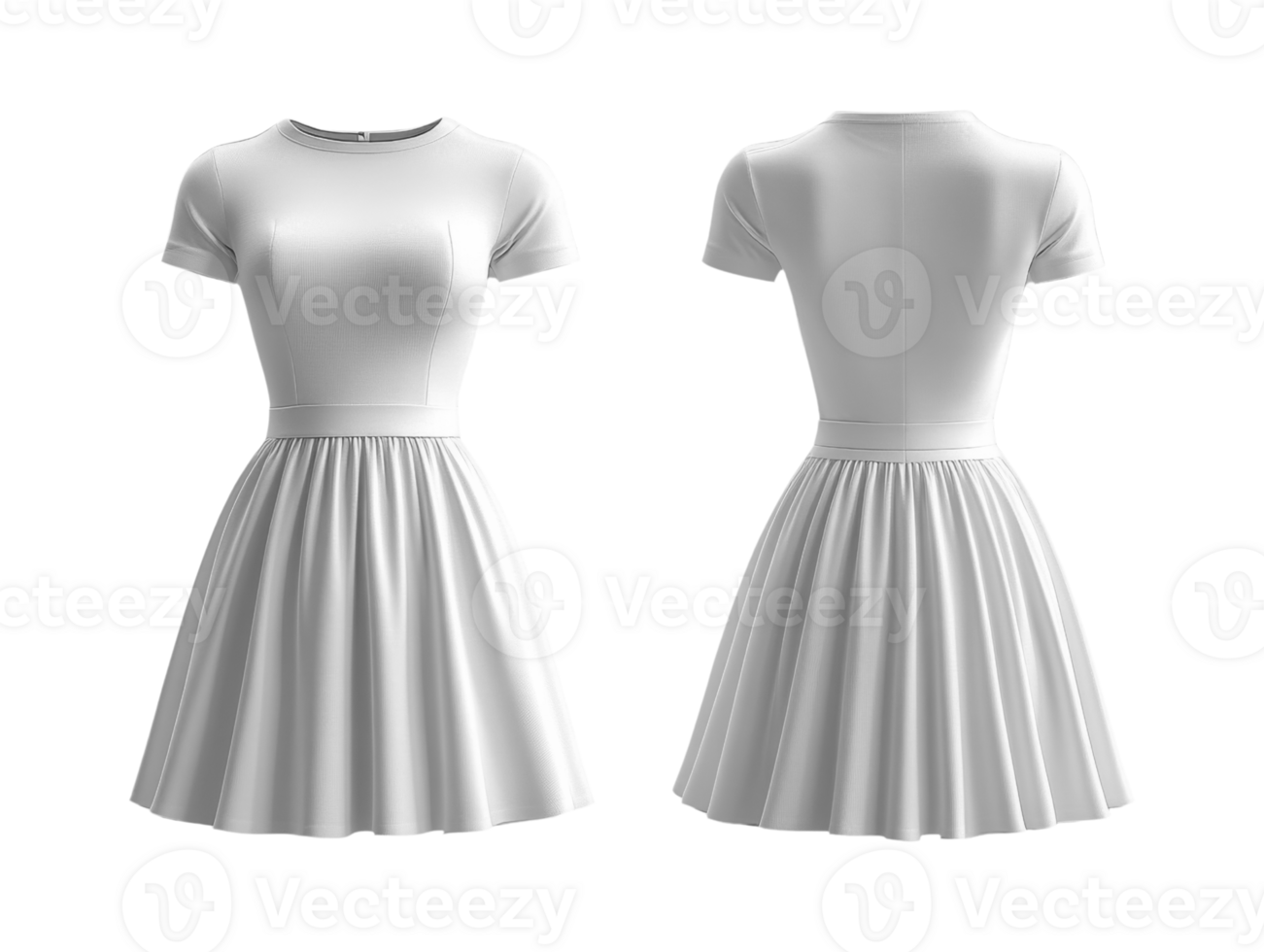 simple and elegant white dress with fitted bodice and flared skirt, perfect for various occasions png