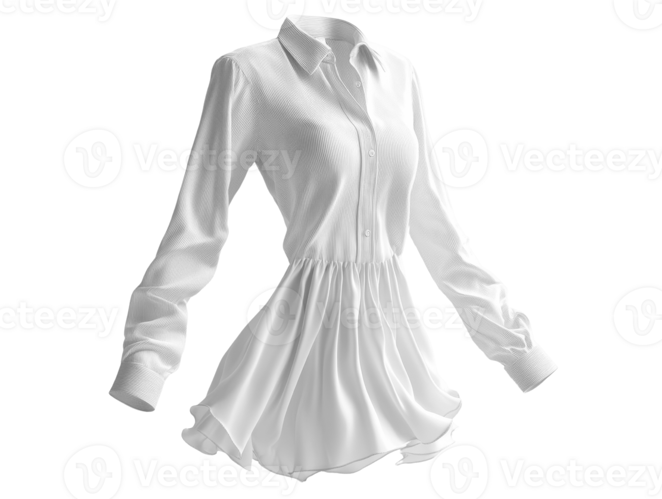 flowing white shirt with long sleeves and button up design, showcasing elegance and style. Perfect for various occasions png