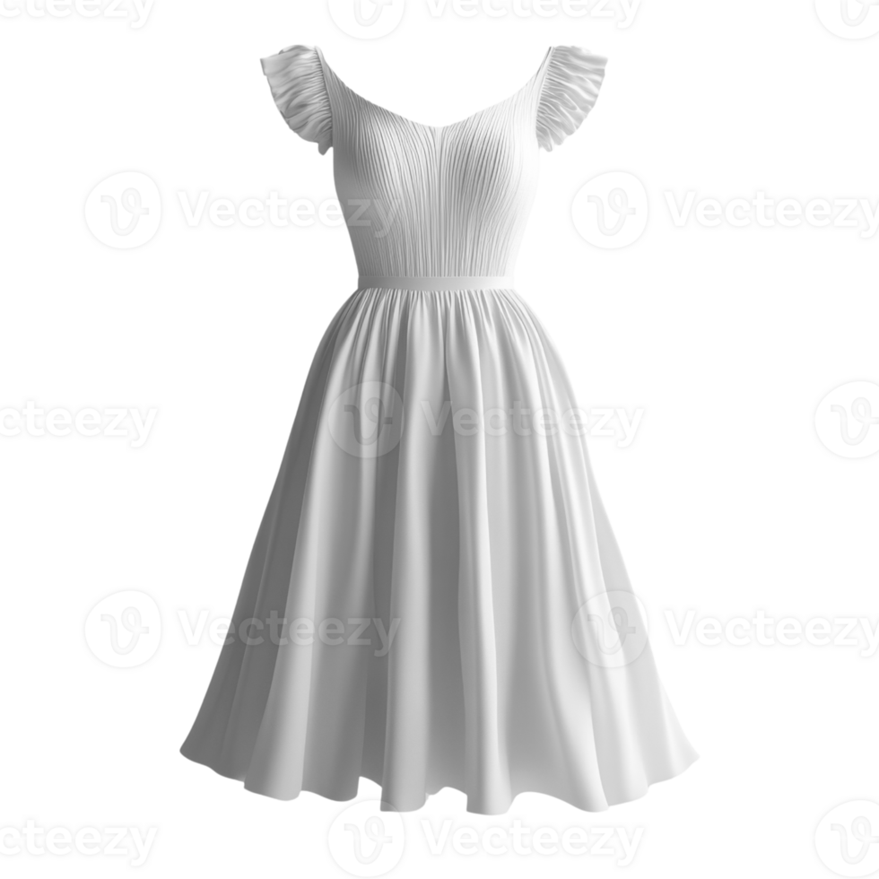 Elegant white dress with pleated design and short sleeves, perfect for special occasions png