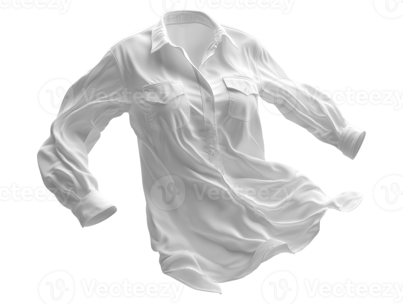 flowing white shirt with relaxed fit and button up design, showcasing its soft fabric and casual style png