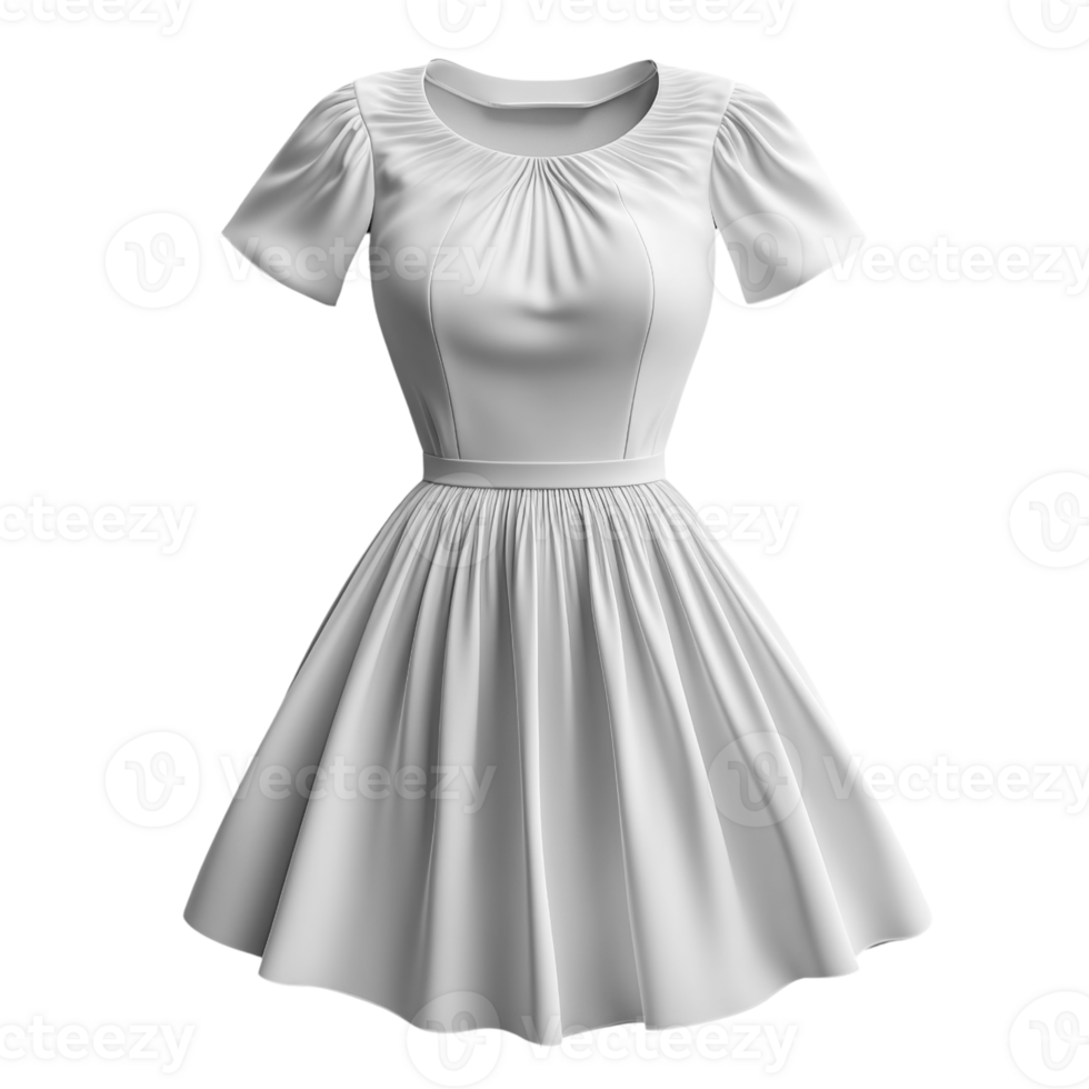 stylish white dress with short sleeves and flared skirt, perfect for various occasions png