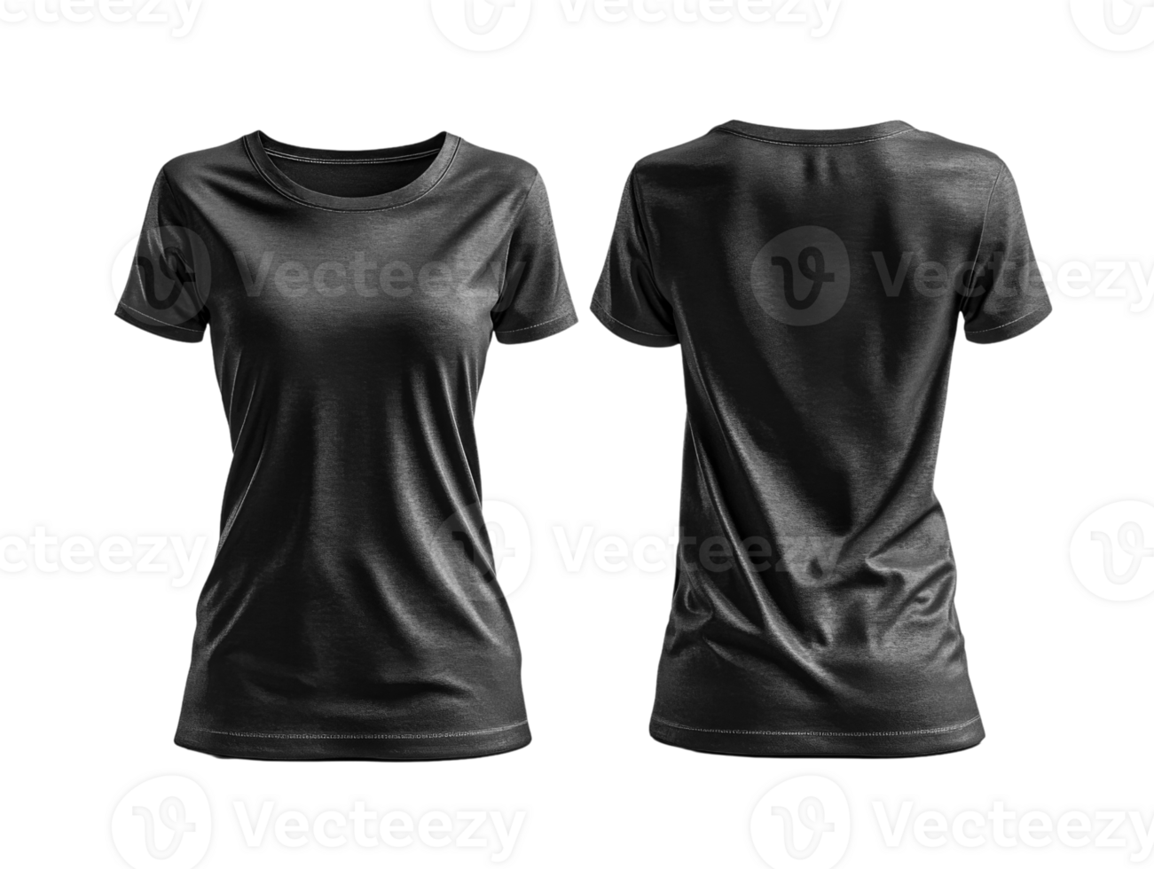 Black t shirt mockup, front and back view, casual wear, plain design png