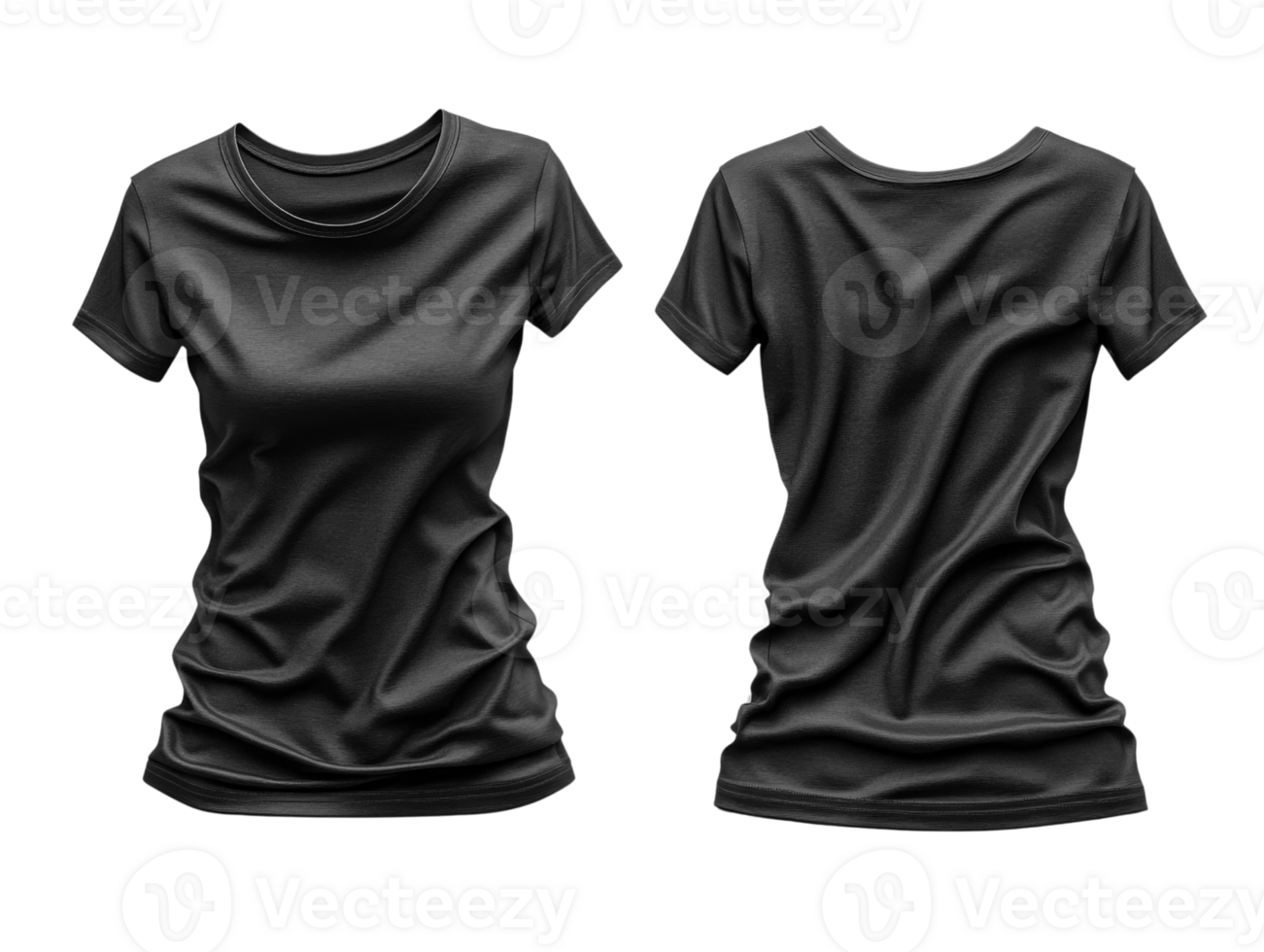 Black t shirt mockup, front and back view, casual style, fabric texture, clothing design, apparel display png