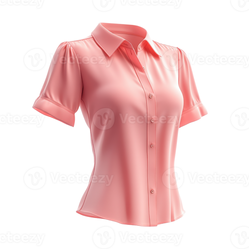 stylish pink blouse with short sleeves and button up front. Perfect for casual or formal occasions png