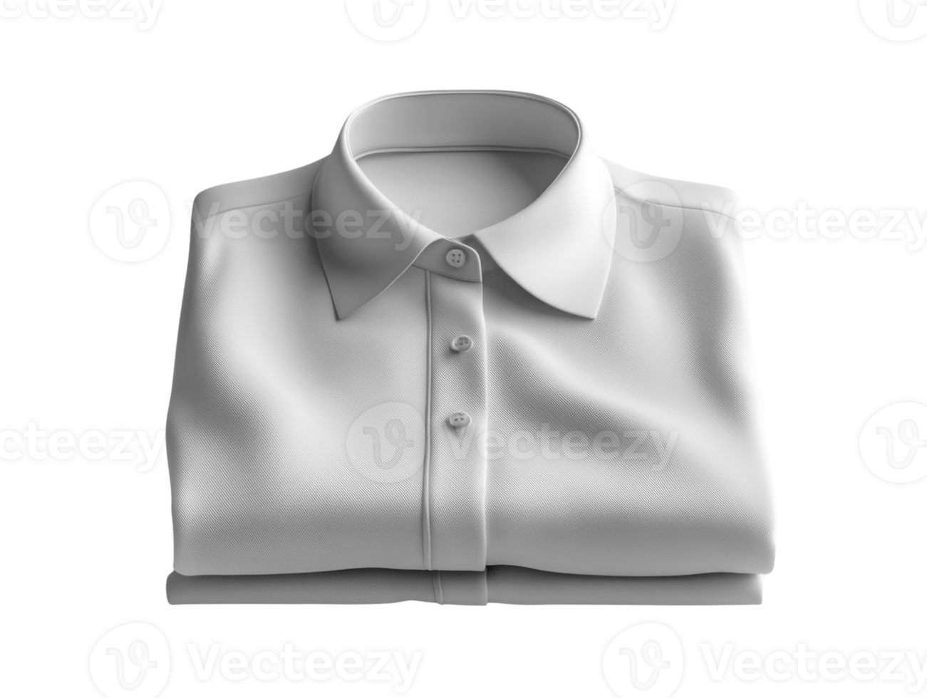 Folded white shirt with collar and buttons, showcasing clean design. Ideal for casual or formal wear png
