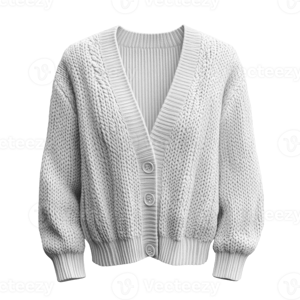Cozy white knitted cardigan with buttons and relaxed fit. Perfect for chilly days png