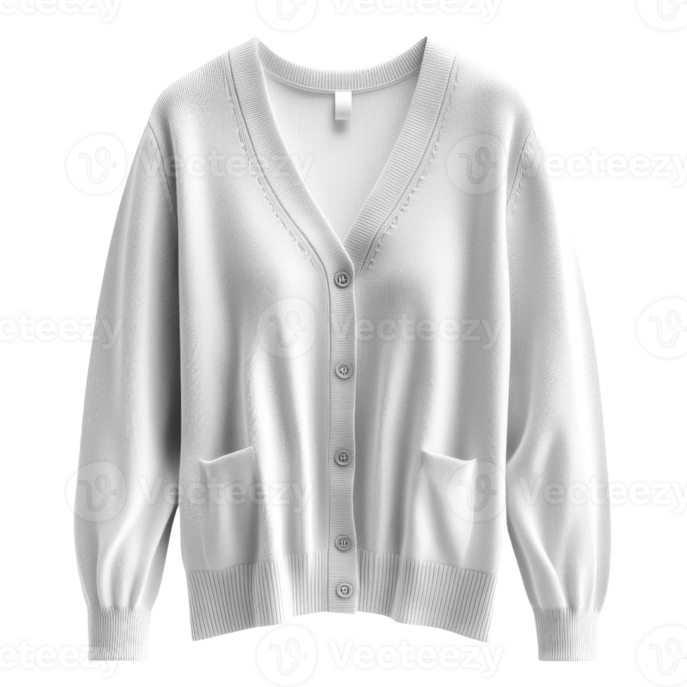 cozy white cardigan with buttons and pockets, perfect for layering png