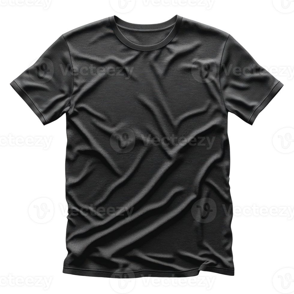 Black t shirt with wrinkles and folds, showcasing fabric texture and design png
