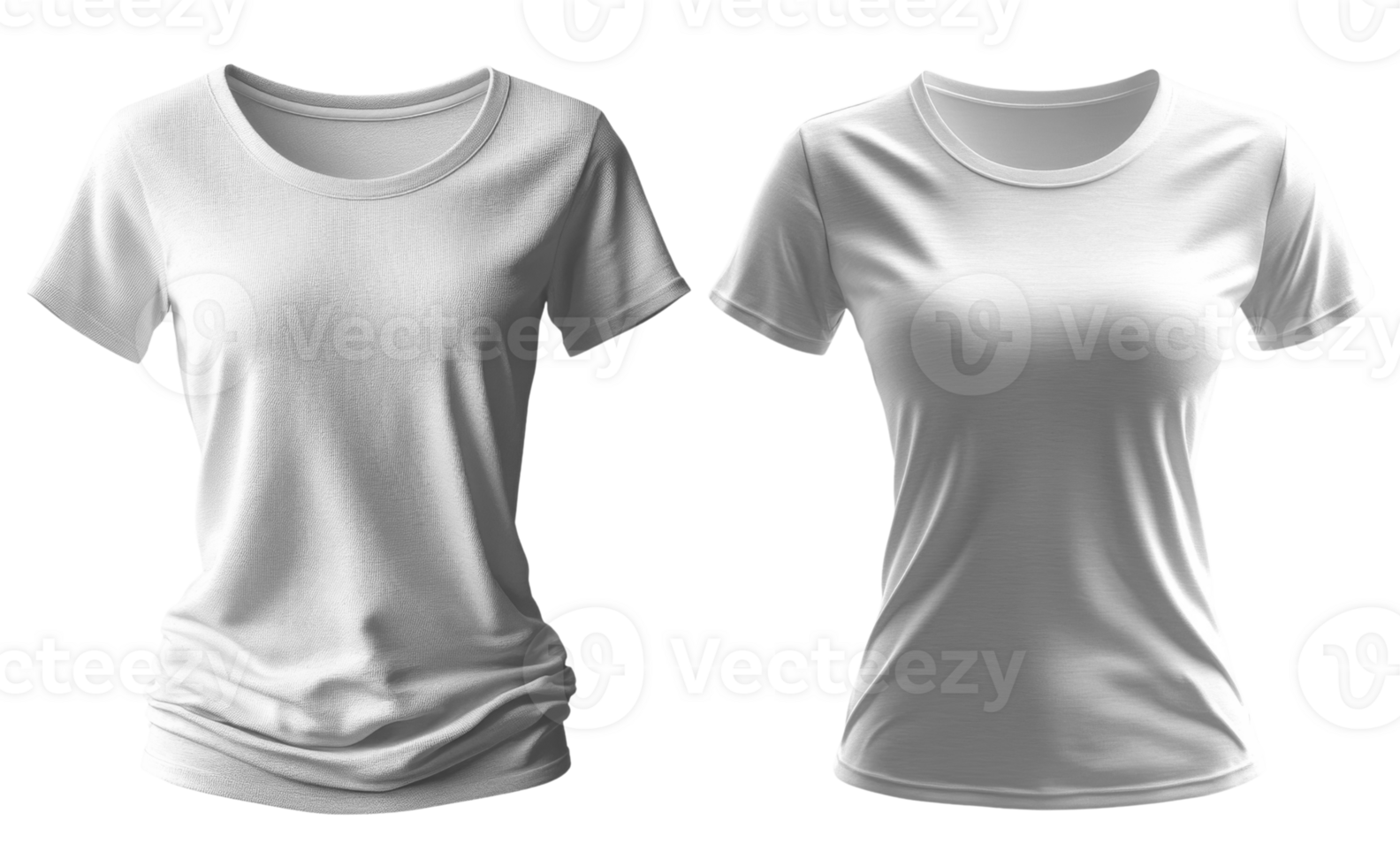 White t shirts in different styles, showcasing fabric texture and fit. Ideal for casual wear or layering png